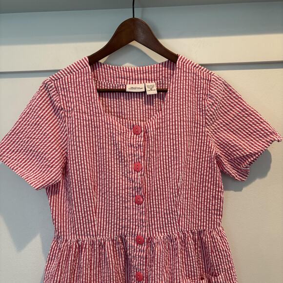 The Vermont Country Store Dress Womens Medium Pink White Seersucker Button Front - Picture 3 of 11